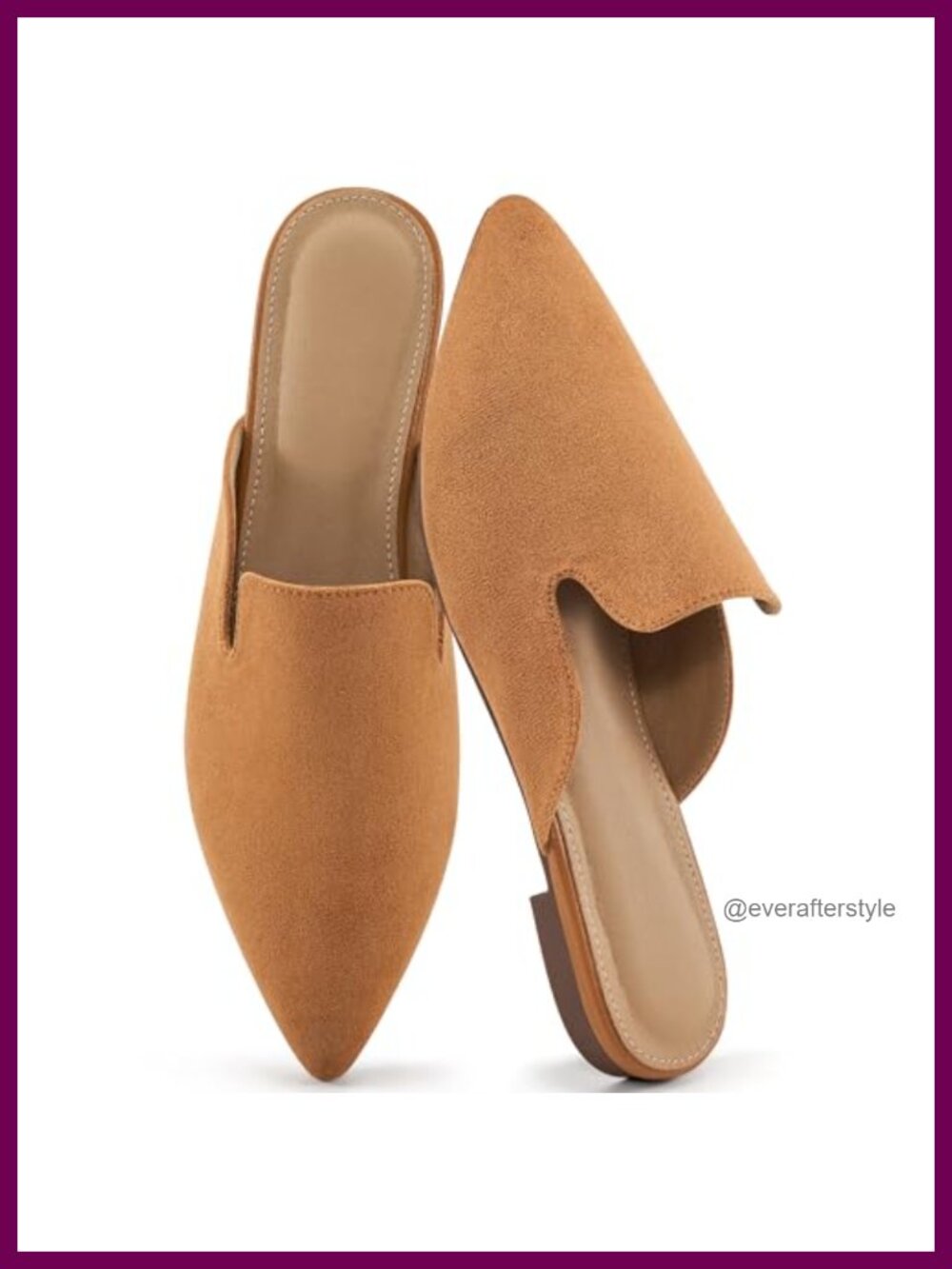 Pointed Toe Mules Womens Faux Suede Slip On Flats Memory Foam Comfort